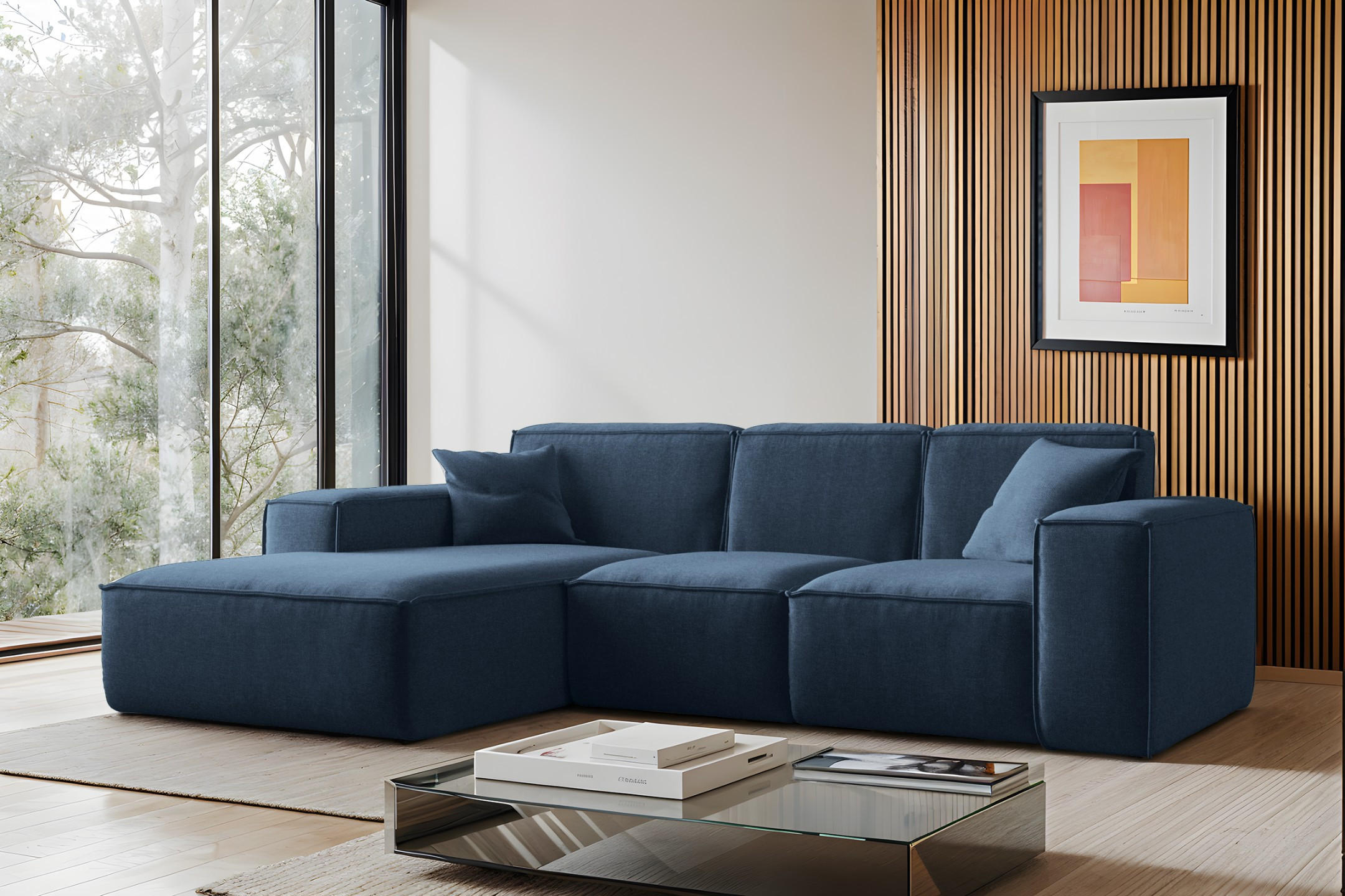 ECKSOFA L-Form Siena Stoff Maloy Marineblau Links - Dunkelblau, Holz (165/266cm) - Kaiser Möbel