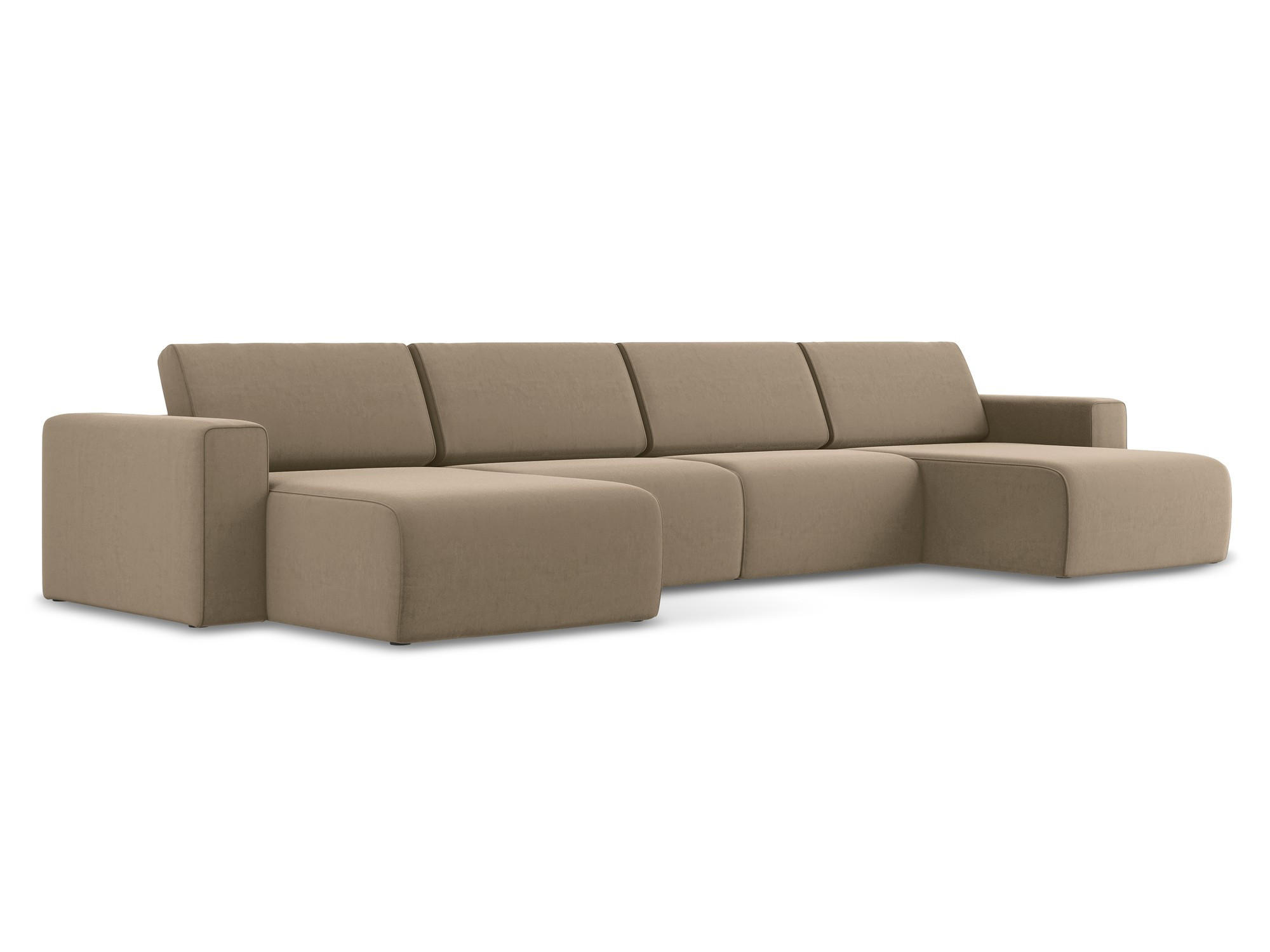 WOHNLANDSCHAFT Samt Stoff Beige - Beige/Schwarz, Kunststoff/Textil (404/80/167cm) - Makamii