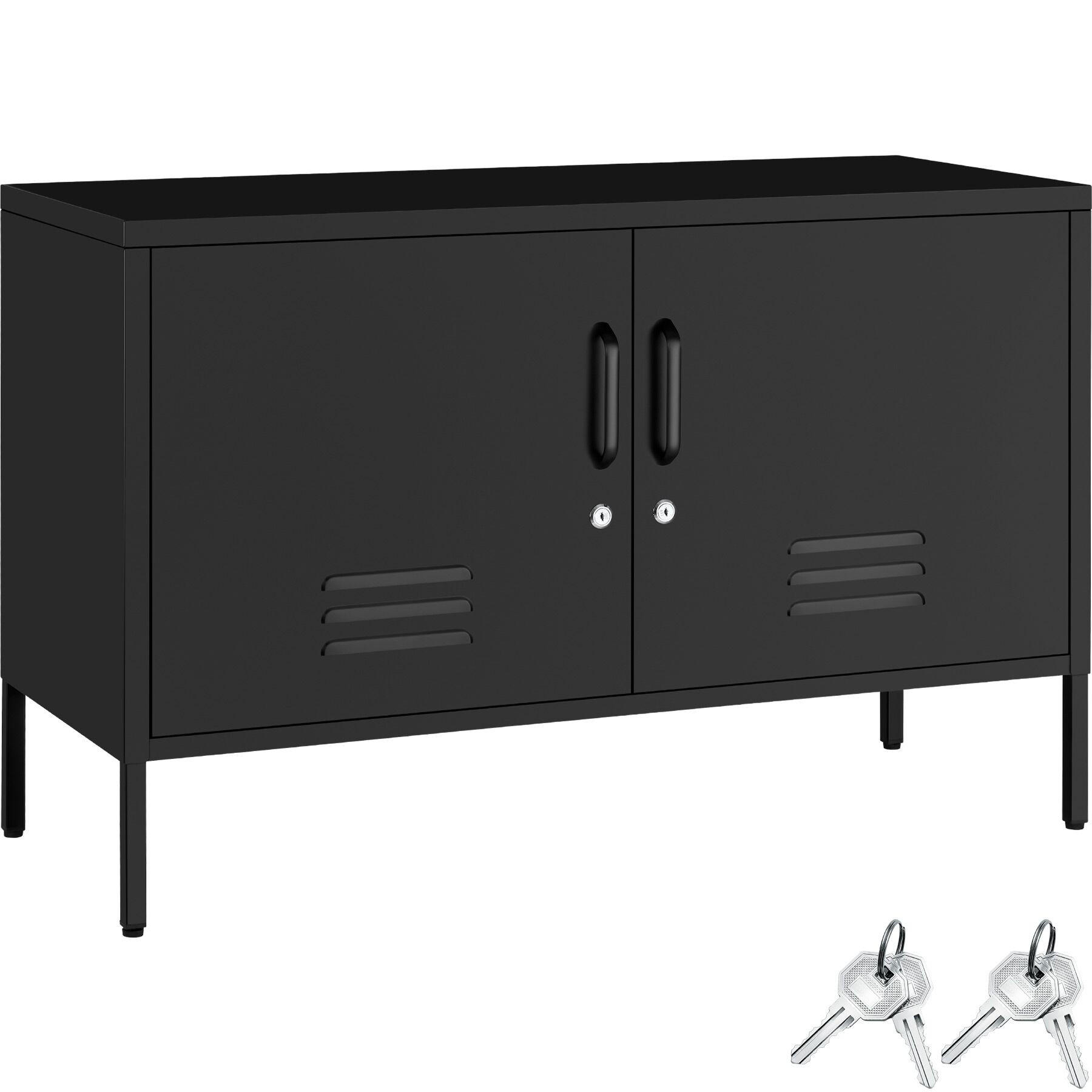 SIDEBOARD Baker, Kippschutz, höhenverstellbare Füße, schwarz - Schwarz, Metall (100/65/42.5cm) - tectake