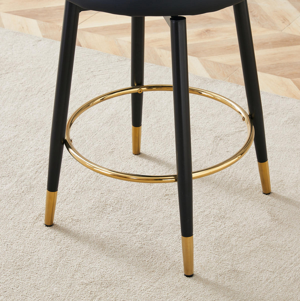 BARHOCKER drehbar Schwarz mit Goldakzenten Metall PU-Leder - Schwarz, Metall (44/92/44cm) - Meubliv