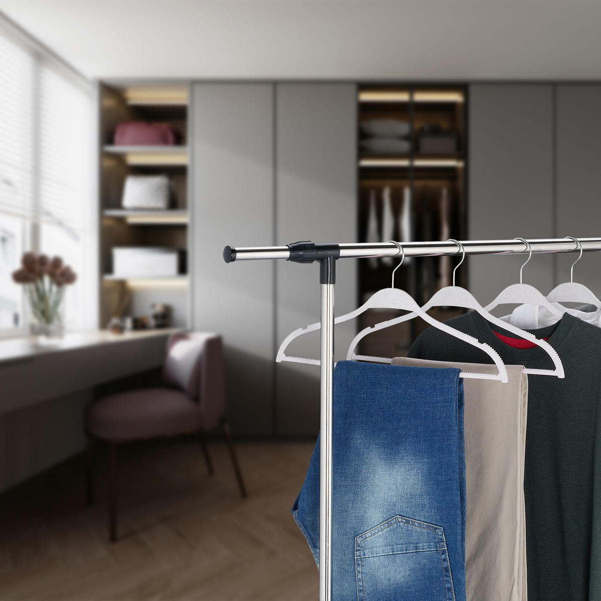 10XVEŠIAKY - biela, kov/textil (41.5/21/0.6cm) - Relaxdays