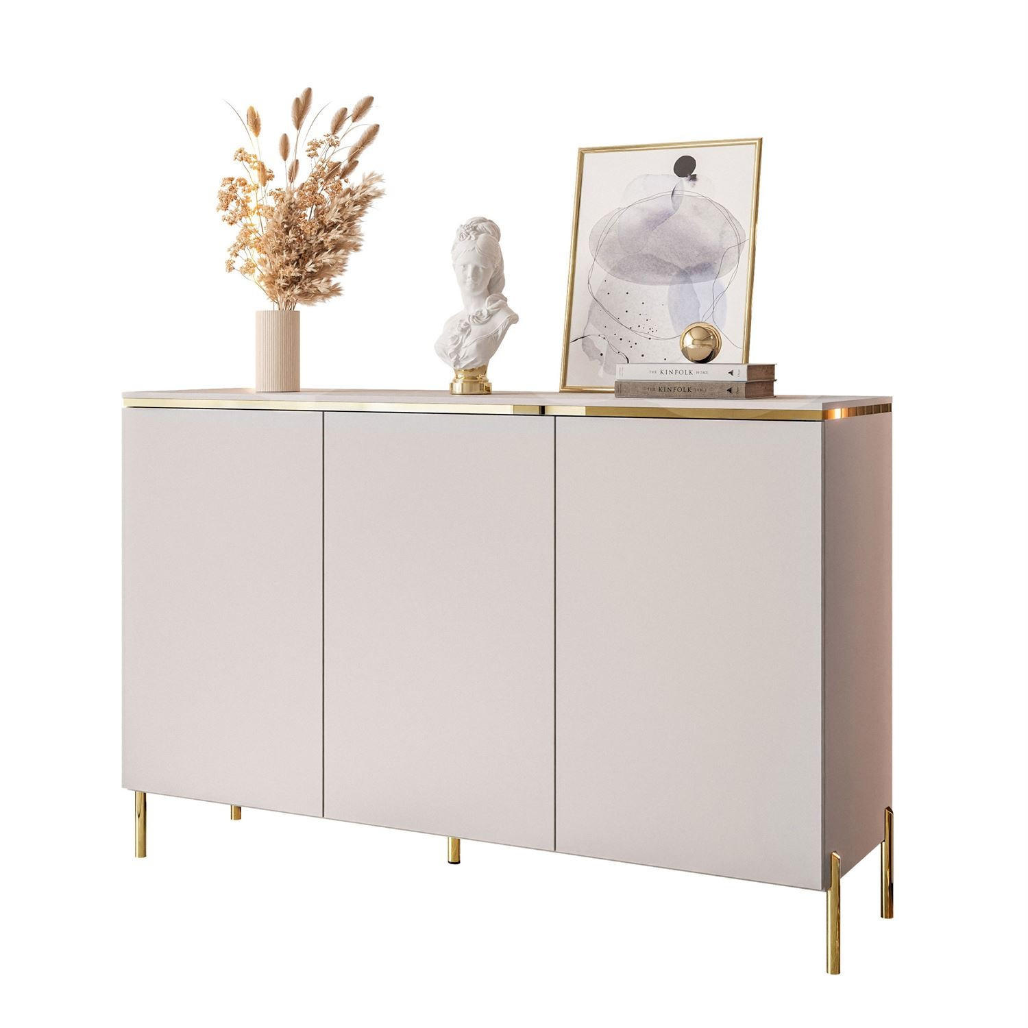 KOMMODE AURORA 3D Kaschmir mit gerade Goldchrom Fuße - Kaschmir/Goldfarben, Holzwerkstoff/Metall (140/91/40cm) - Lookway
