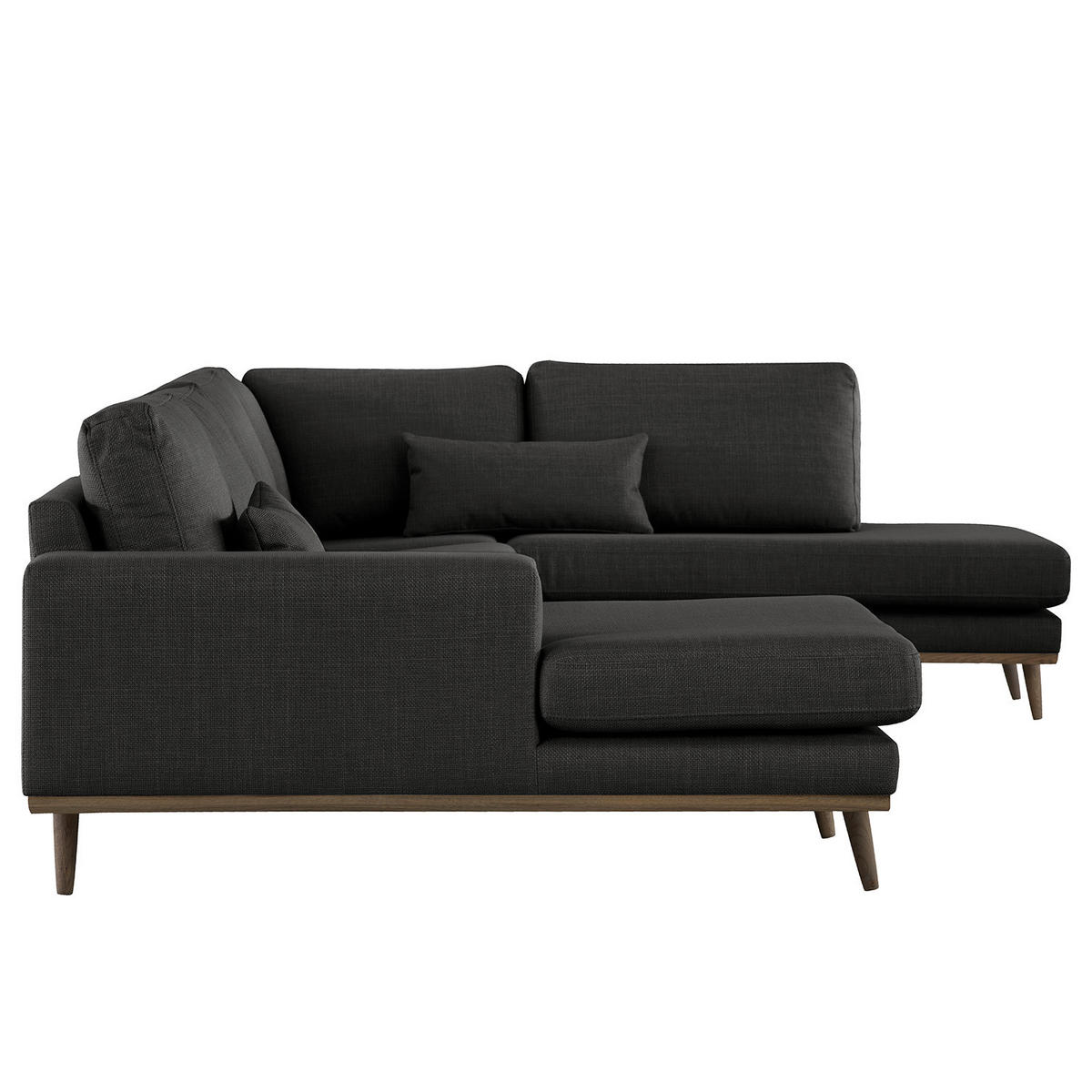 WOHNLANDSCHAFT mit Longchair - Eichefarben/Schwarz, Eichenholz/Textil (371/81/219cm) - home24