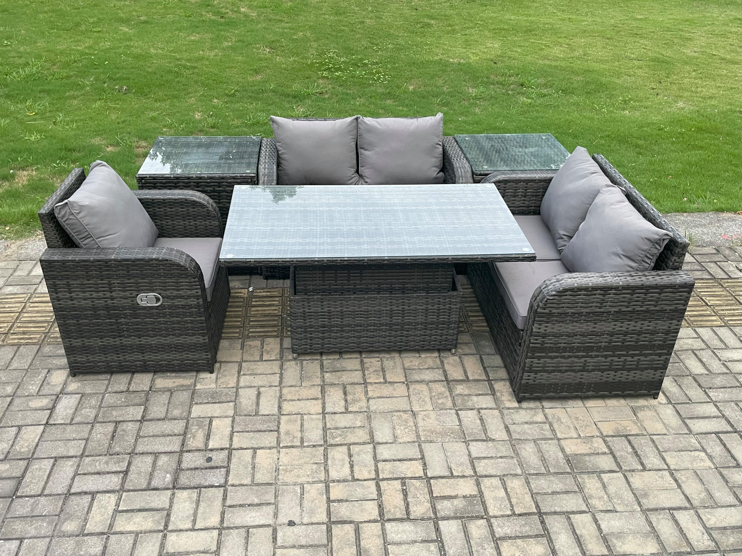 GARTENMÖBELSET Polyrattan 5-Sitzer - Dunkelgrau, Metall - Fimous