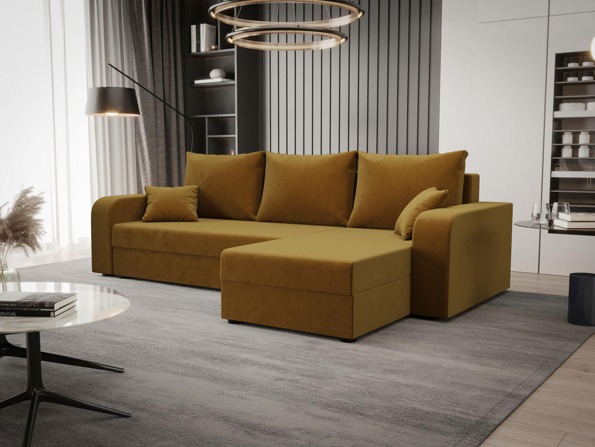 ECKSOFA HEWLET L BIS Itaka 33 Rechts mit Schlaffunktion - Currygelb, Textil (240/140cm) - Bedante