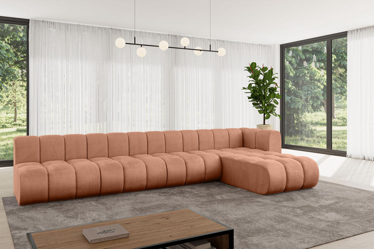 ECKSOFA modulares Sofa Darnel-L3 - 387x177x70 cm Apricot - Koralle, Holzwerkstoff/Textil (387/177cm) - ALTDECOR