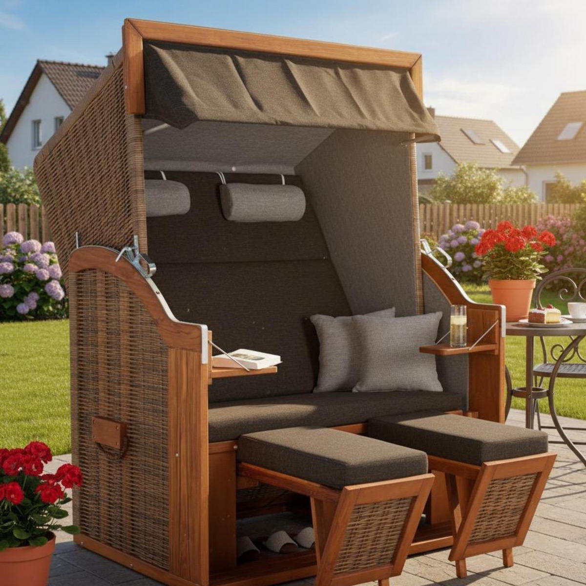 STRANDKORB Tinnum 2 Sitzer Pinie PE griseum - Braun/Grau, Metall (115/38/92cm) - Mr. Deko