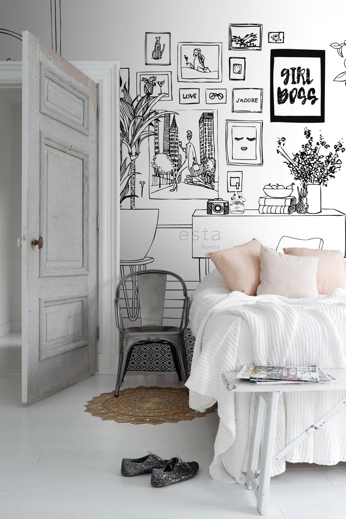 FOTOTAPETE Wohnzimmerzeichnung 511.5 x 279 cm - Schwarz, Papier (511.5/279cm) - ESTAhome