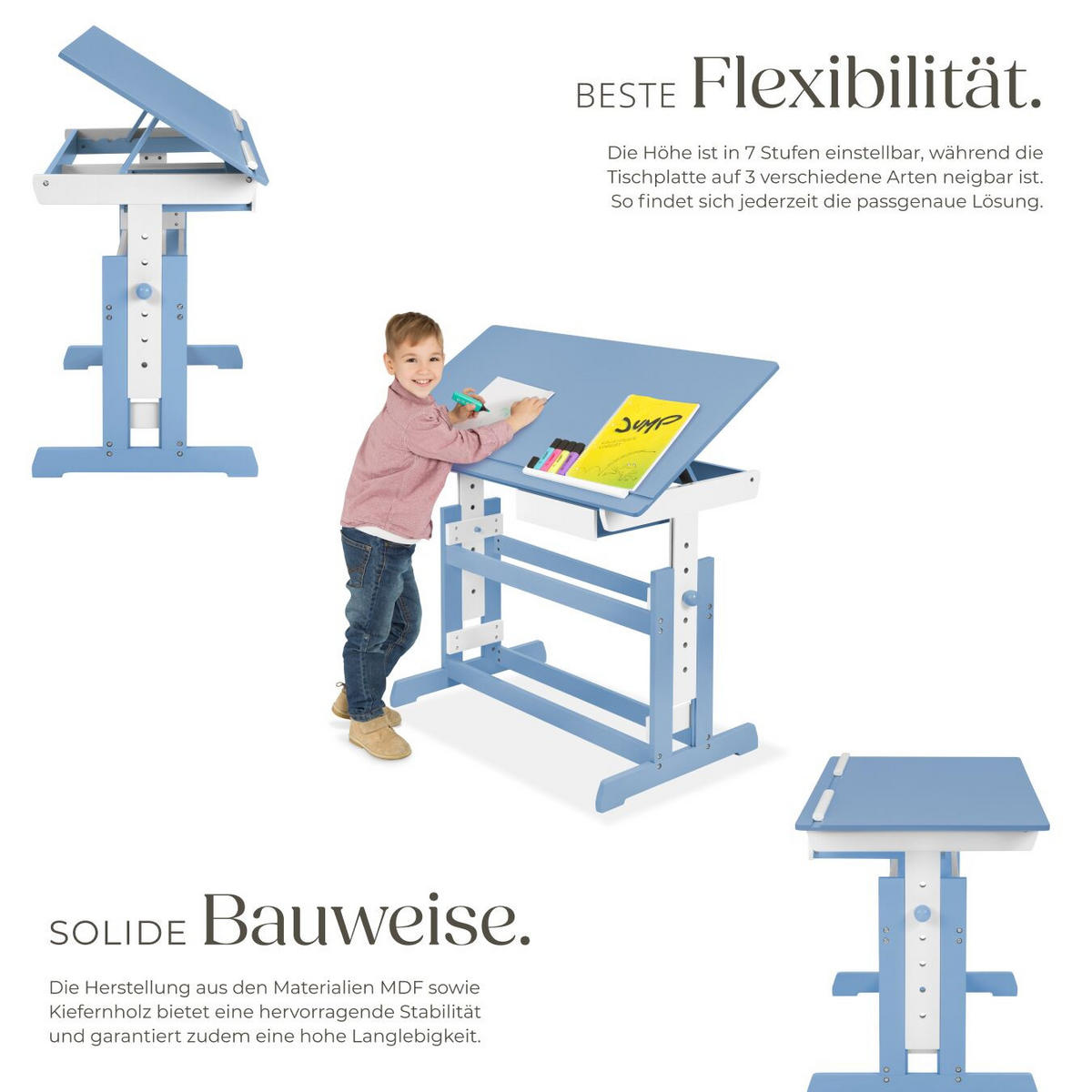 SCHREIBTISCH ,109 x 55 x 94 cm,blau - Blau, Holz (109/55/94cm) - tectake