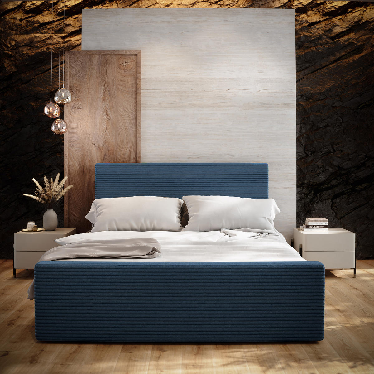 POSTEL BOXSPRING ALORIA 160x200 cm, s matrací a úložným prostorem, modrá - modrá, kompozitní dřevo/textil (160/200cm) - MASSENO