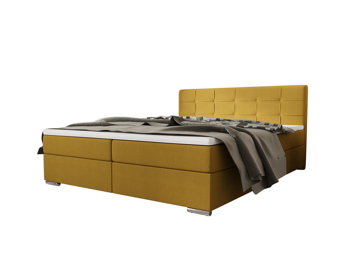 BOXBETT ZILANO 1 mit Matratze H3 und Topper 180x200 Cosmic 120 - Gelb, Holz/Textil (180/200cm) - Bedante