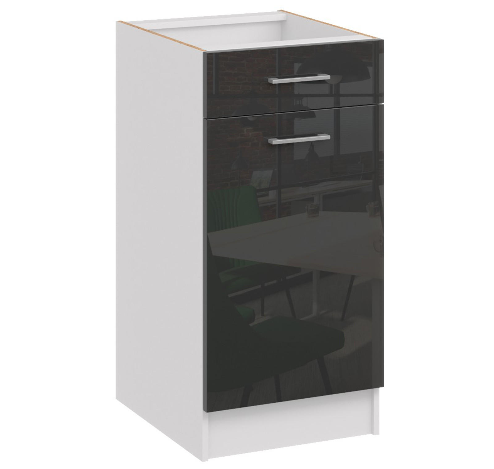 KÜCHENUNTERSCHRANK mit 1 Schublade d40 1sz schwarz glanz - Schwarz Hochglanz, Holzwerkstoff (40/82/44cm) - roe furniture