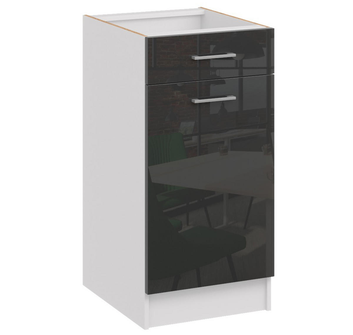 KÜCHENUNTERSCHRANK mit 1 Schublade d40 1sz schwarz glanz - Schwarz Hochglanz, Holzwerkstoff (40/82/44cm) - roe furniture