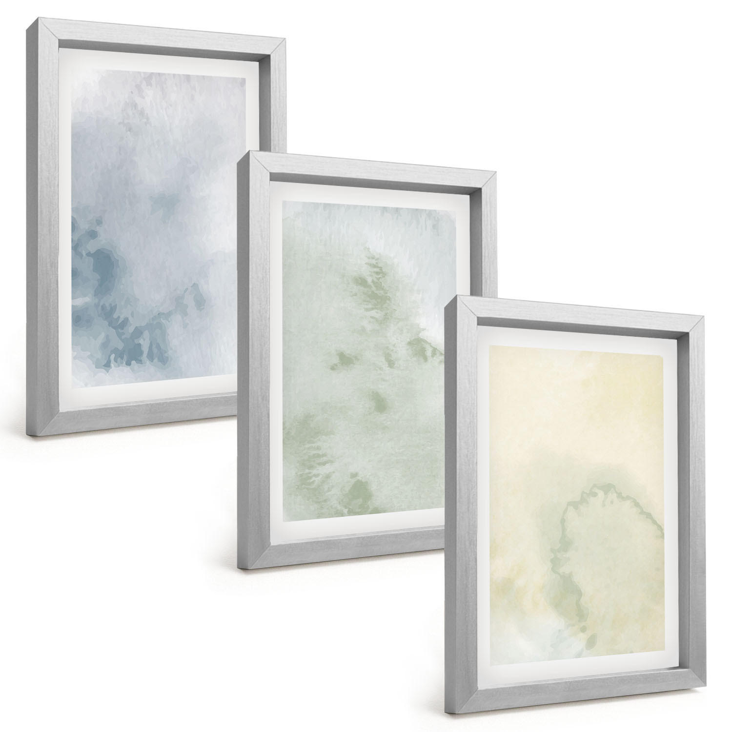 BILDER SET 3er Set - 20x30 cm Silberner Rahmen - Pastellfarben auf Leinwand - Silberfarben, Kunststoff (20/30cm) - TULUP