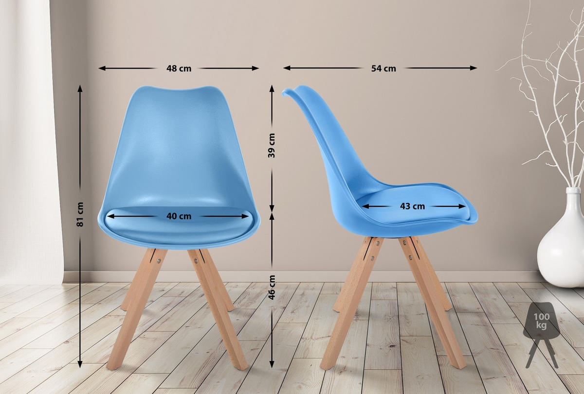 STUHL Kunststoff hellblau - Naturfarben/Hellblau, Holz/Kunststoff (48/81/54cm) - CLP
