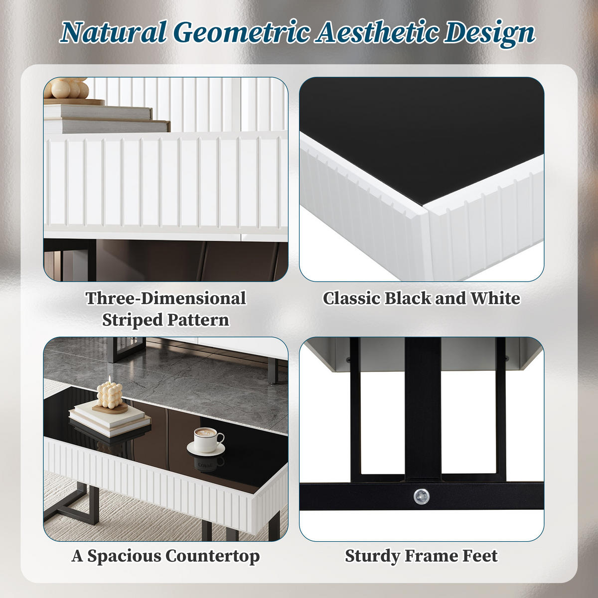 MÖBELSET Schwarz/Weiß Couchtisch TV-SCHRANK Vertikalgestreift - Schwarz, Karton (35/47/170cm) - PANGIVO