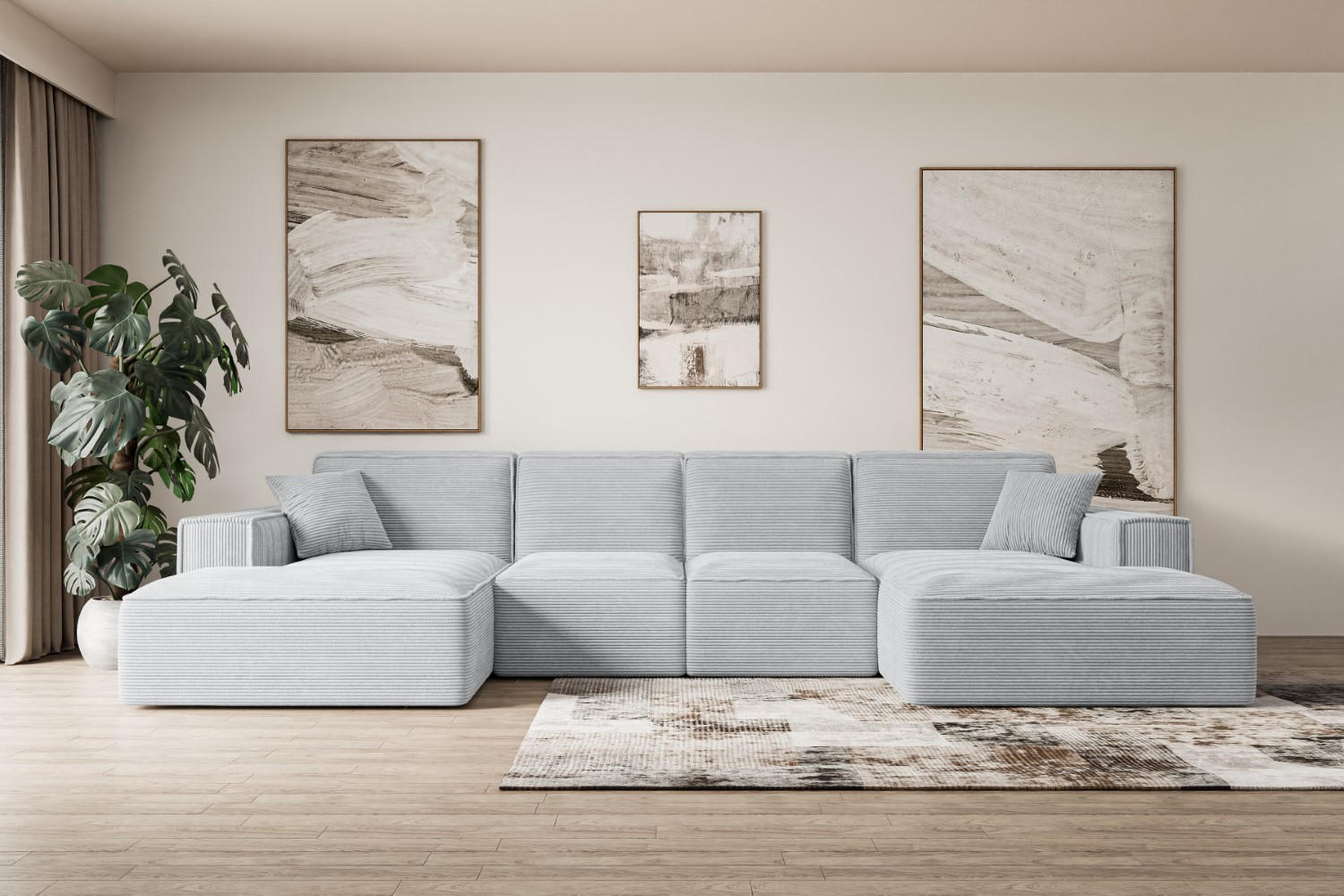 WOHNLANDSCHAFT SIERRA-U - 344x165x73 cm Grau Cord - Schwarz/Grau, Holzwerkstoff/Kunststoff (344/73/165cm) - ALTDECOR