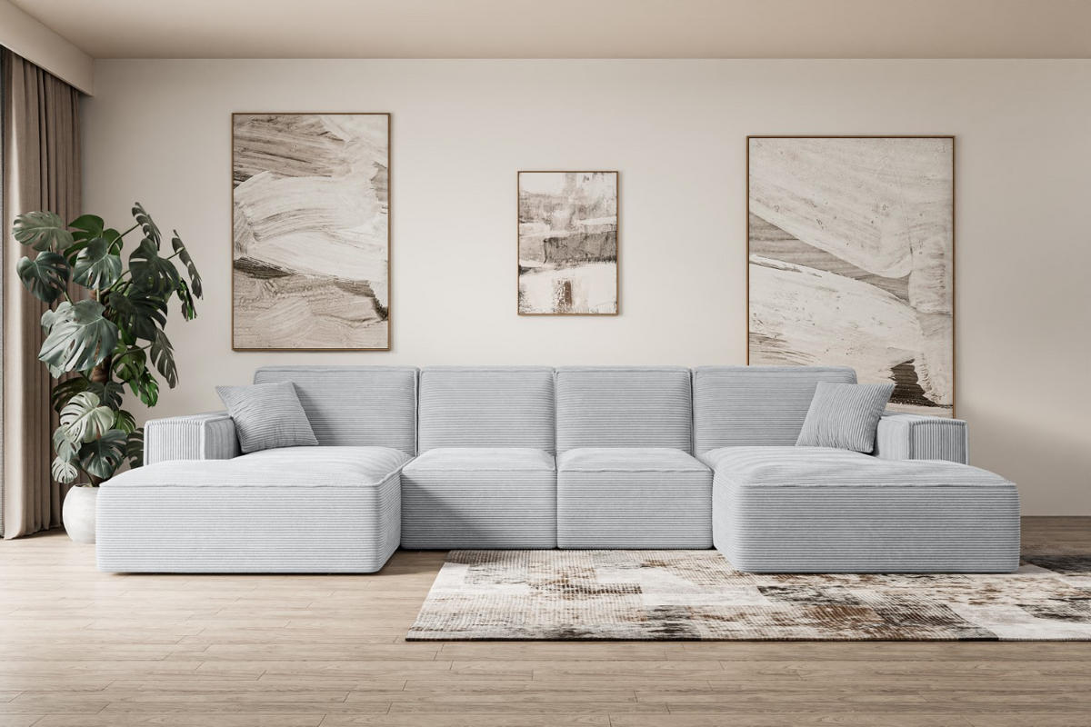 WOHNLANDSCHAFT SIERRA-U - 344x165x73 cm Grau Cord - Schwarz/Grau, Holzwerkstoff/Kunststoff (344/73/165cm) - ALTDECOR