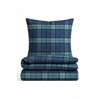 BETTWÄSCHE-GARNITUR Biber Karo Klein saphir, 155x220 cm + 80x80 cm - Dunkelblau, Textil (155/220cm) - Castell