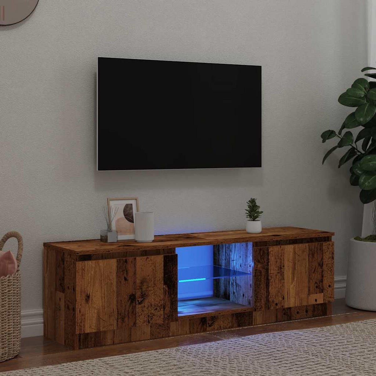 TV-SCHRANK Mit Led-Leuchten Altholz-Optik 120/30/36 Cm - Braun, Holzwerkstoff (30/36/120cm) - vidaXL