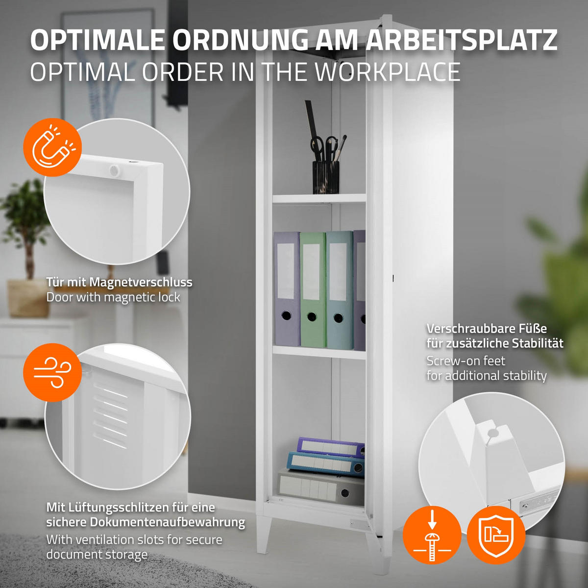 AKTENSCHRANK hoch 38x38x137,5 cm Weiß aus Stahl - Weiß, Metall (38/137.5/38cm) - ML-DESIGN
