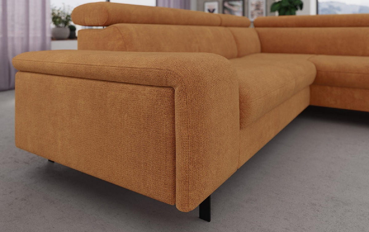 ECKSOFA mit Schlaffunktion und Bettkasten - Cognac/Schwarz, Kunststoff/Textil (215/262cm) - Cotta