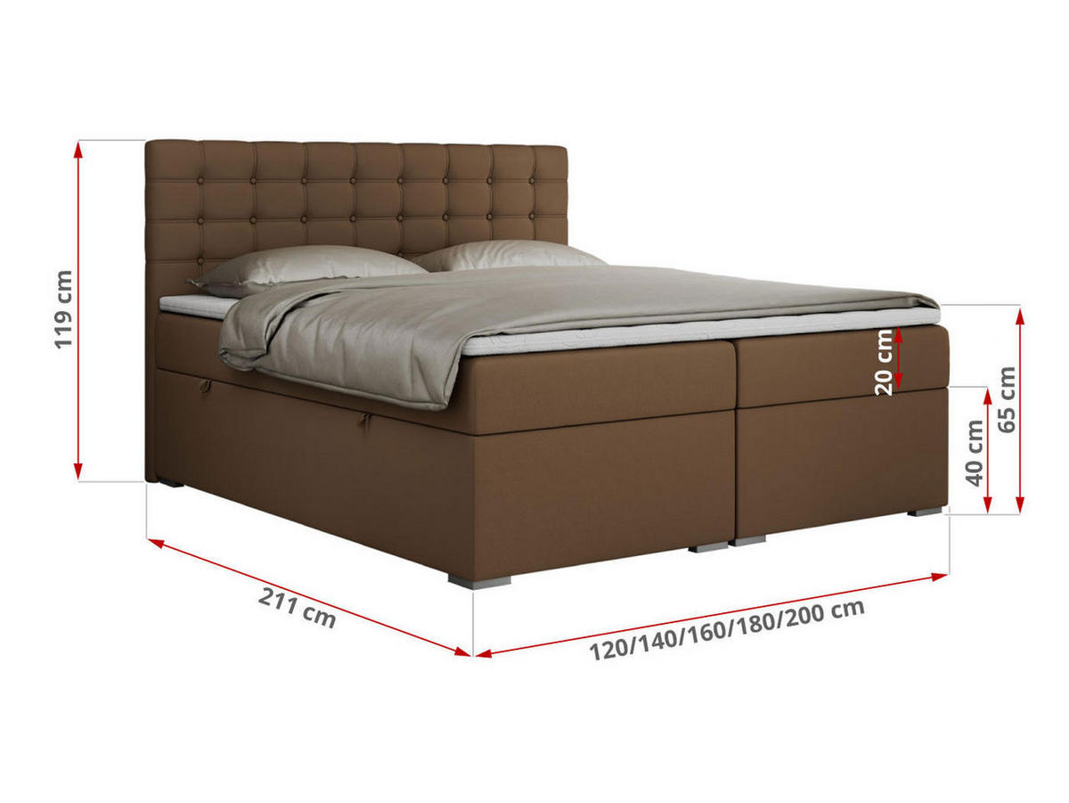 BOXBETT SUSAN 200/200 Braun Kunstleder - H4 - Braun, Holz/Textil (200/200cm) - MKS