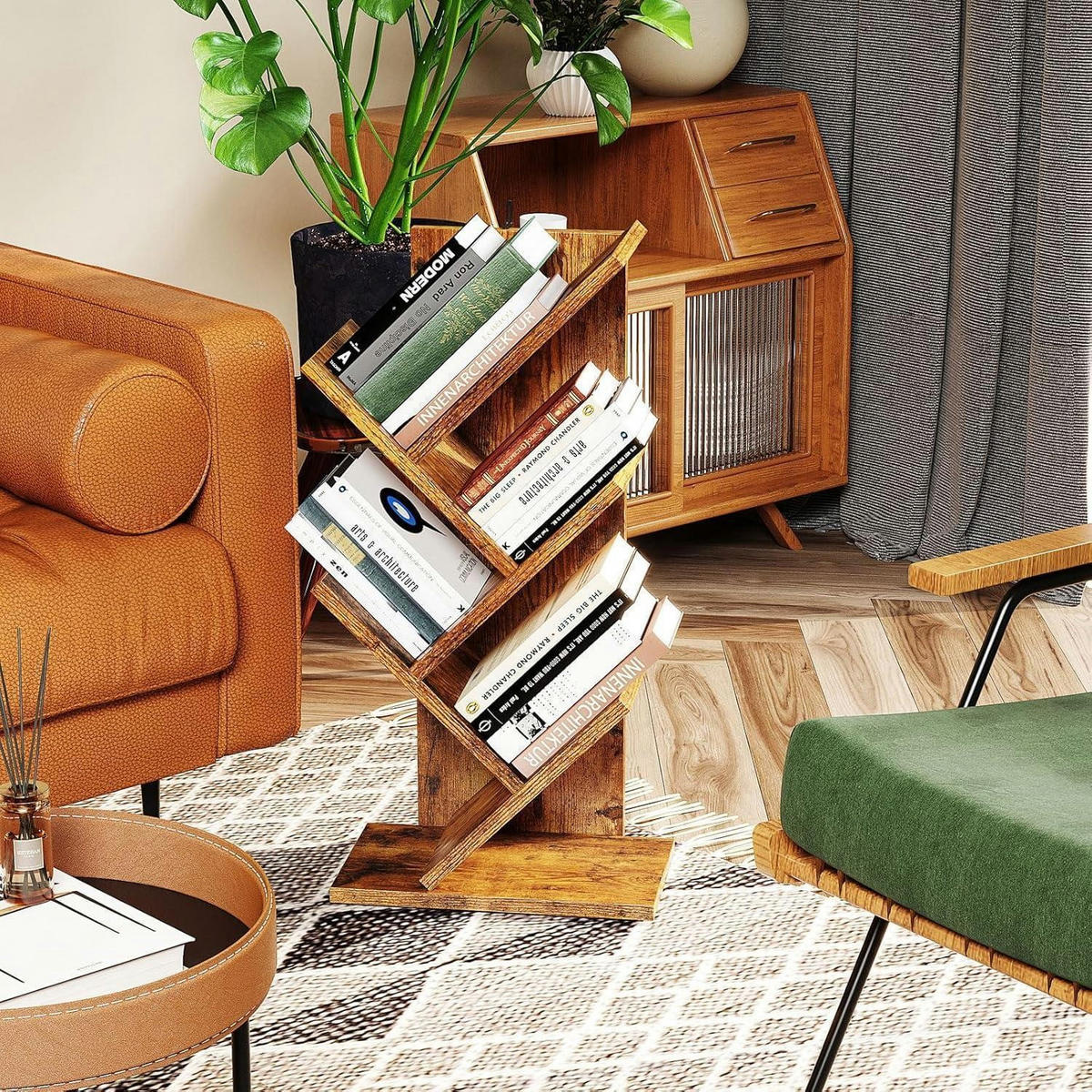 BÜCHERREGAL Baumstruktur 4 Ebenen Rustikal Braun 60 cm - Braun, Holzwerkstoff (17/60/30cm)
