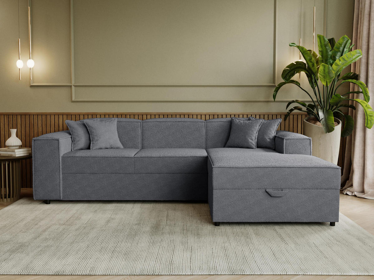 ECKSOFA Santos L, Seite: Rechts - Dunkelgrau/Schwarz, Holzwerkstoff/Kunststoff (253/166cm) - MIRJAN24