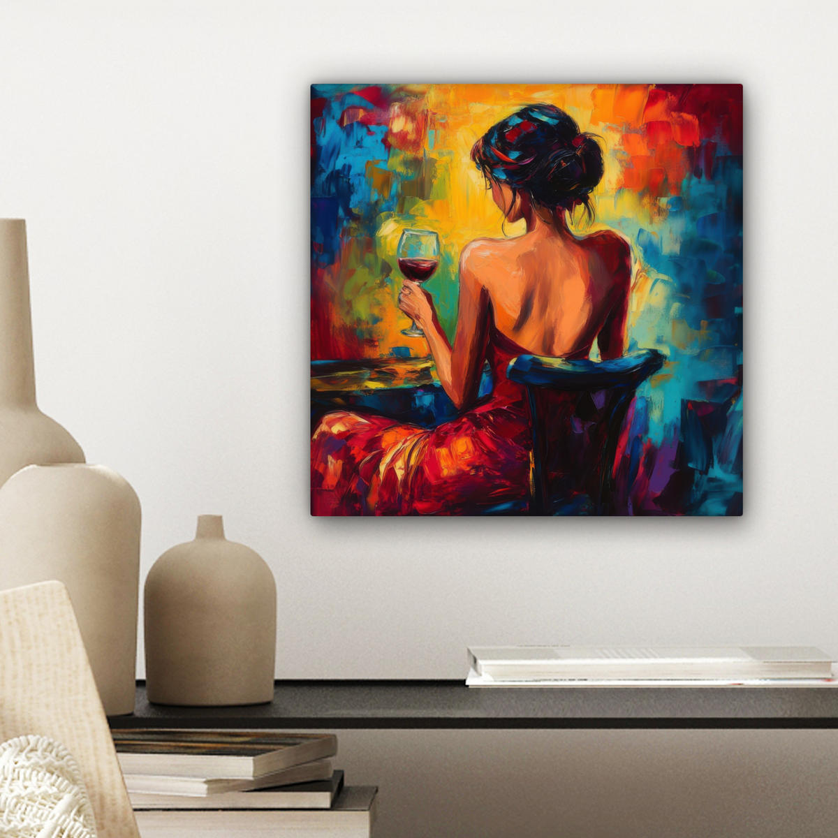 OBRAZ NA PLÁTNĚ Víno - Žena - Atmosférické - Barevné 20x20 cm - bordeaux, textil (20/20cm) - MuchoWow