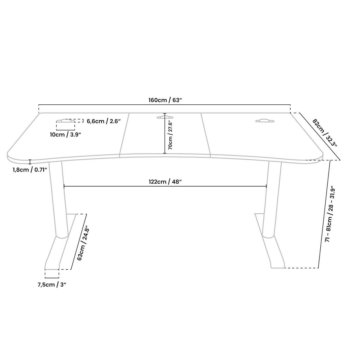 GAMINGTISCH Arena 160/82/71-81 cm Schwarz - Schwarz, Metall (82/160/71cm) - Arozzi