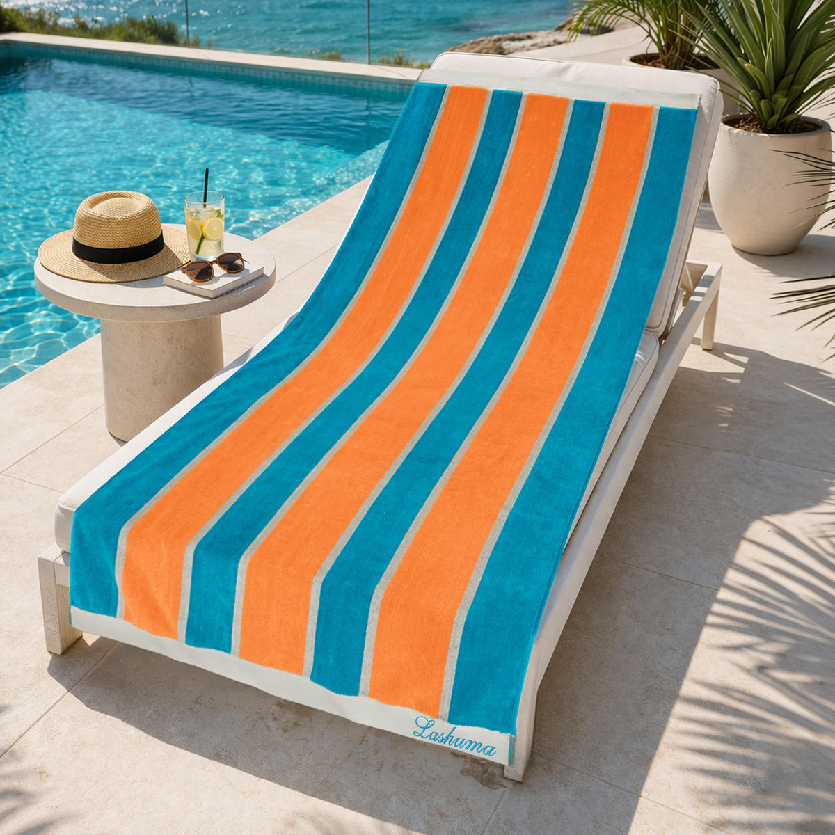 STRANDTUCH Surf 90x180 cm - Blau/Orange, Naturmaterialien (90/180cm) - Lashuma