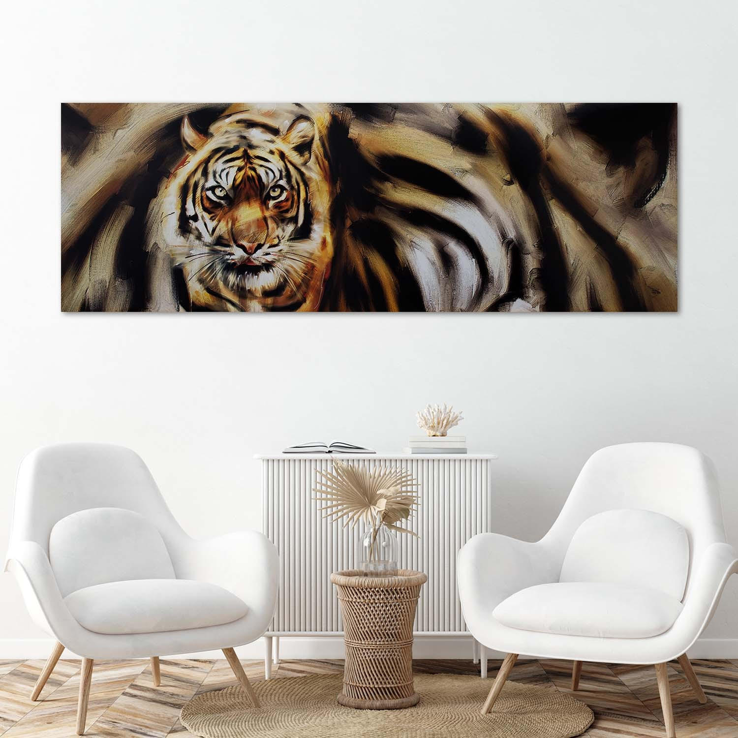 WANDBILD tiger als handgemalter - Orange, Textil (90/30cm) - Feeby