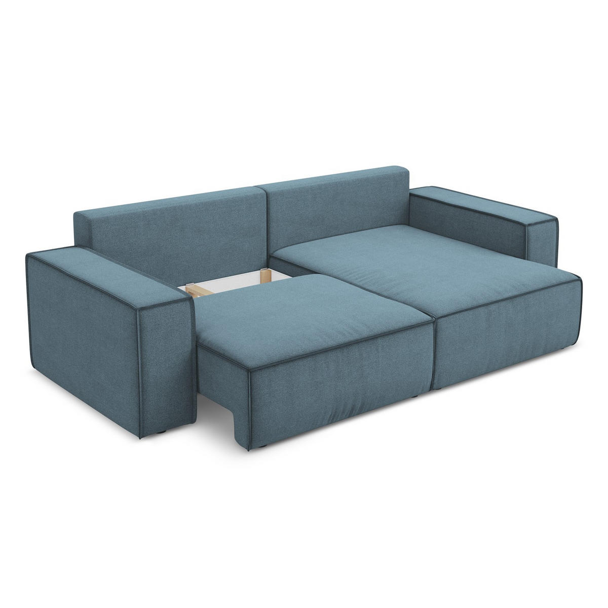 ECKSOFA mit Schlaffunktion Strukturstoff Stoff Blau - Blau/Schwarz, Kunststoff/Textil (257/148cm) - LaMiaSofa