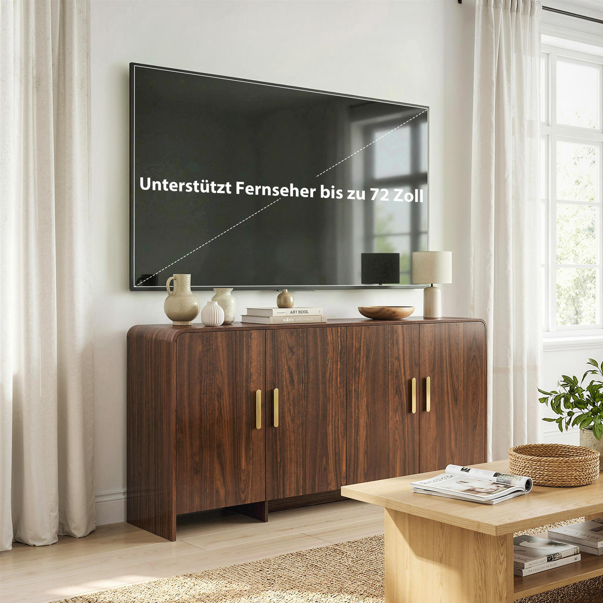 SIDEBOARD aus MDF 152/40/80 cm Walnussbraun - Walnussfarben/Alufarben, Holzwerkstoff/Metall (40/80/152cm) - HOMCOM