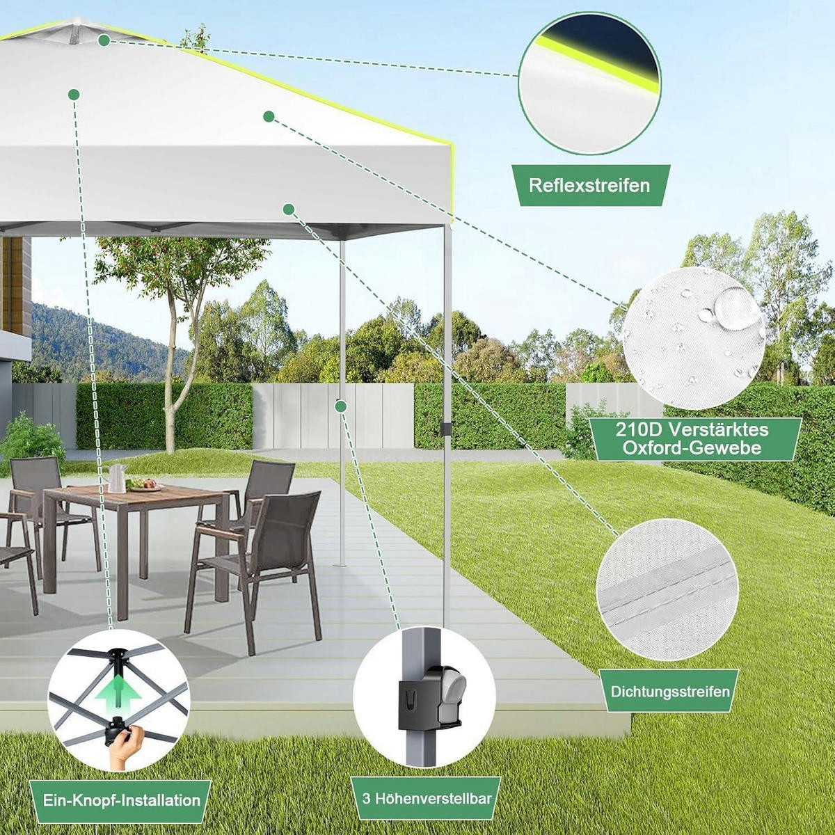 FALTPAVILLON 3x3m Weiß mit 4 Seitenwänden - Weiß, Textil (300/298.2/300cm)