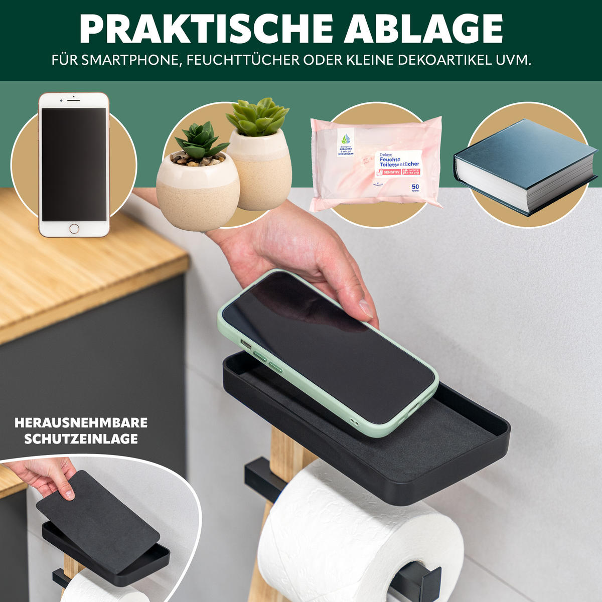 STAND-WC-GARNITUR 4IN1, schwarz - Schwarz, Holz (30/80/20cm) - eluno