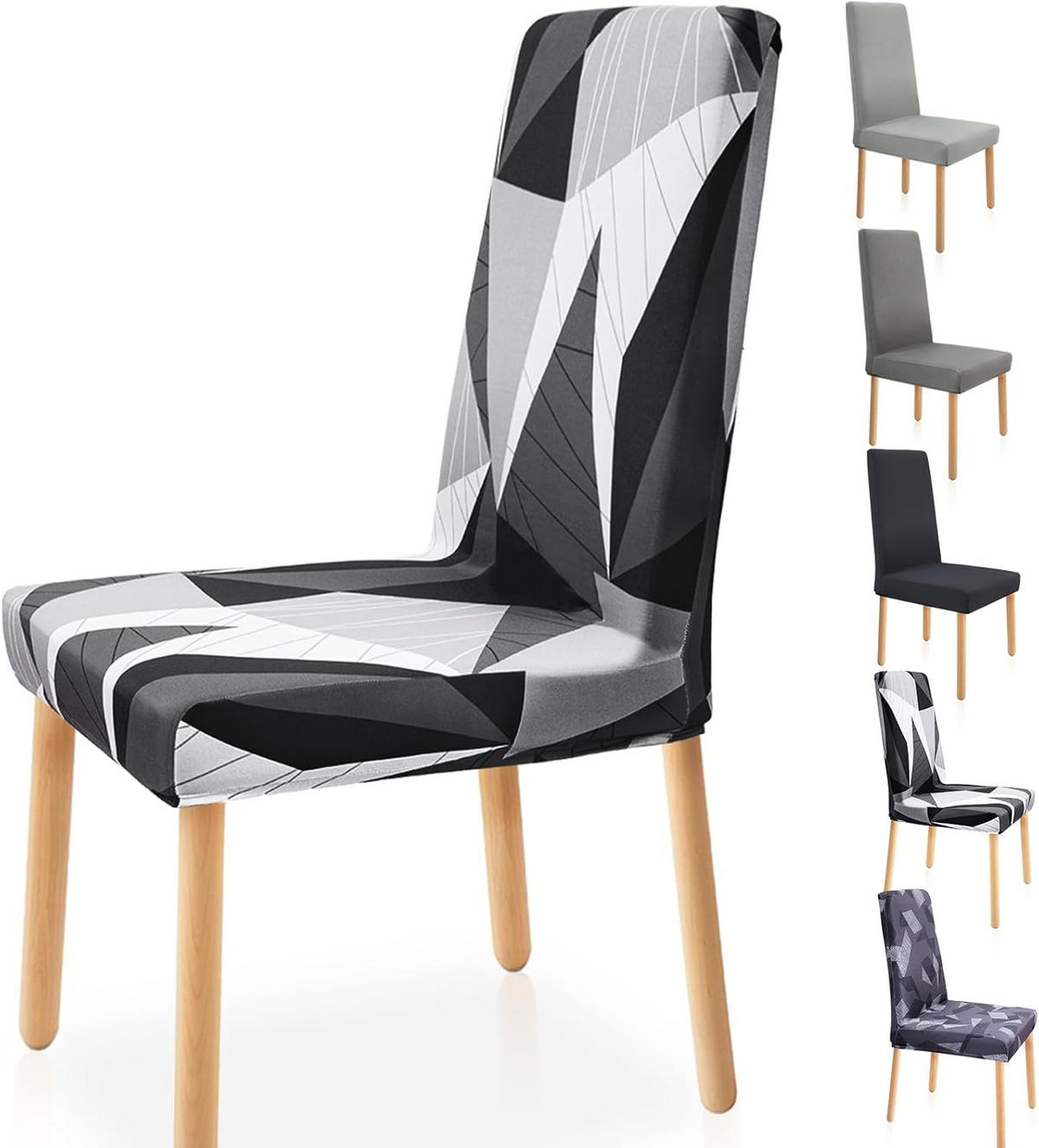 STUHLHUSSE Groß Stretch Waschbar(4-tlg. Set) - Schwarz/Weiß, Textil (16/18cm) - Kaket