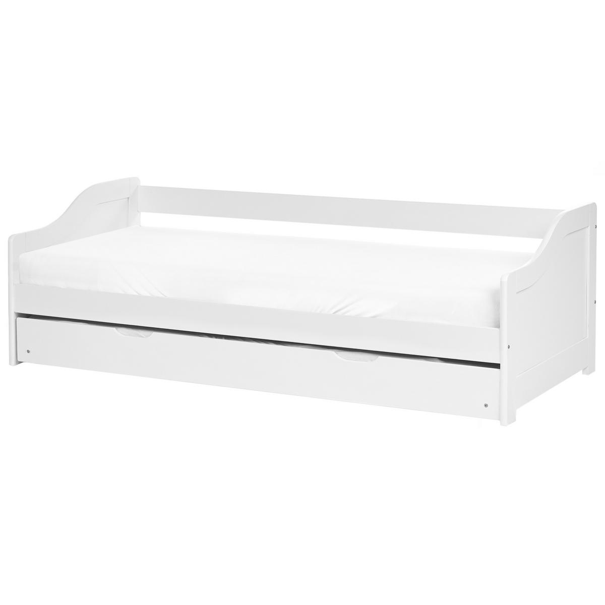 UTDRAGBAR SÄNG 90x200 cm vit Luneray - Vit, Trä (90/200cm) - Beliani