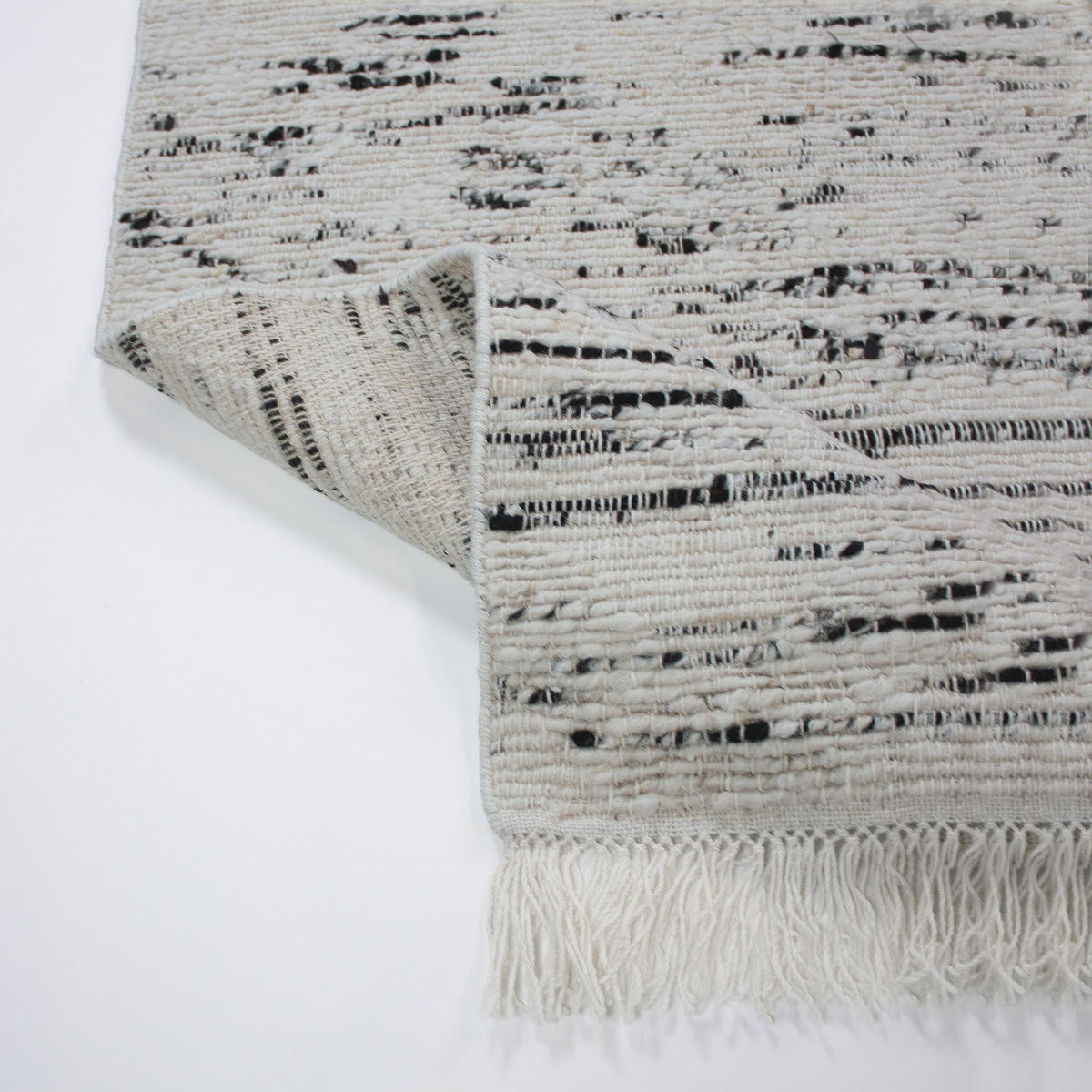 TEPPICH aus Wolle handgewebt mit Fransen TIREE in Schwarz, gestreift, 140 x 200 cm - Schwarz, Textil (200/140cm) - KADIMA DESIGN