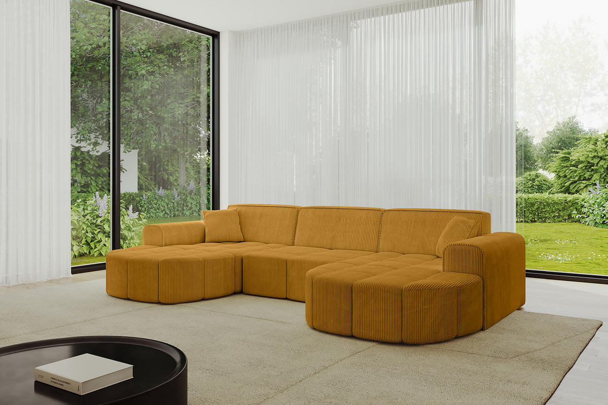 WOHNLANDSCHAFT LIVO-U1 - 315x173x79,5 cm Senfgelb - Currygelb/Gelb, Holzwerkstoff/Textil (315/79/173cm) - ALTDECOR