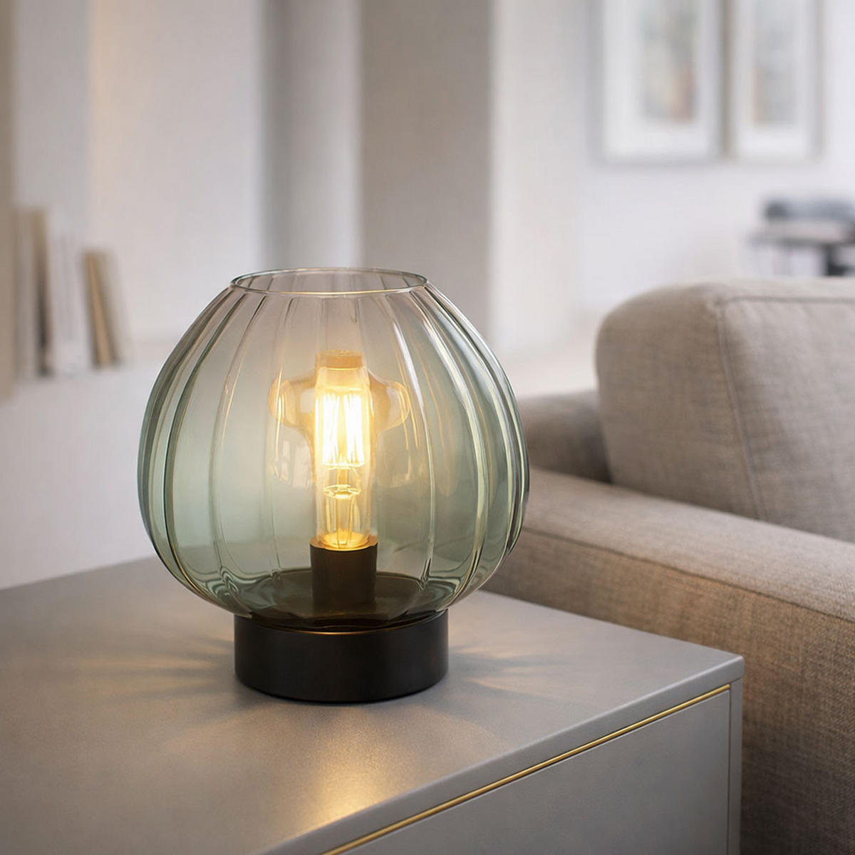 TISCHLEUCHTE, Metall/Glas, schwarz/grün, LED - Grün, Glas (23/23/23.5cm) - Globo Lighting