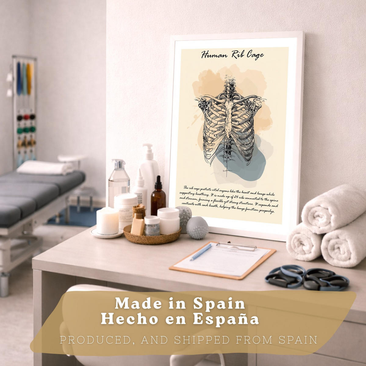 POSTER Set aus 4 Anatomie Mensch Lernposter Drucke und Wandbilder mit Muskeln Rücken Rippen Gehirn und Schädel Modernes Design Größe Weißer Rahmen A4 - Weiß, Papier (21/29.7/3cm) - Nacnic