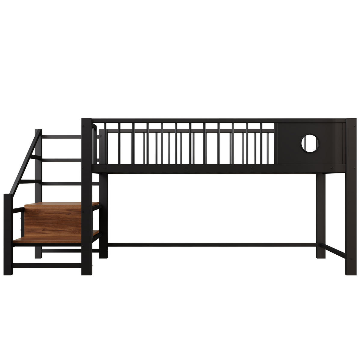 VISOKI krevet 90/200 cm s pohrambenim stubištem, stabilnim metalnim okvirom i prostorom za pohranu, Crna - crna, metal (90/200cm) - Redom
