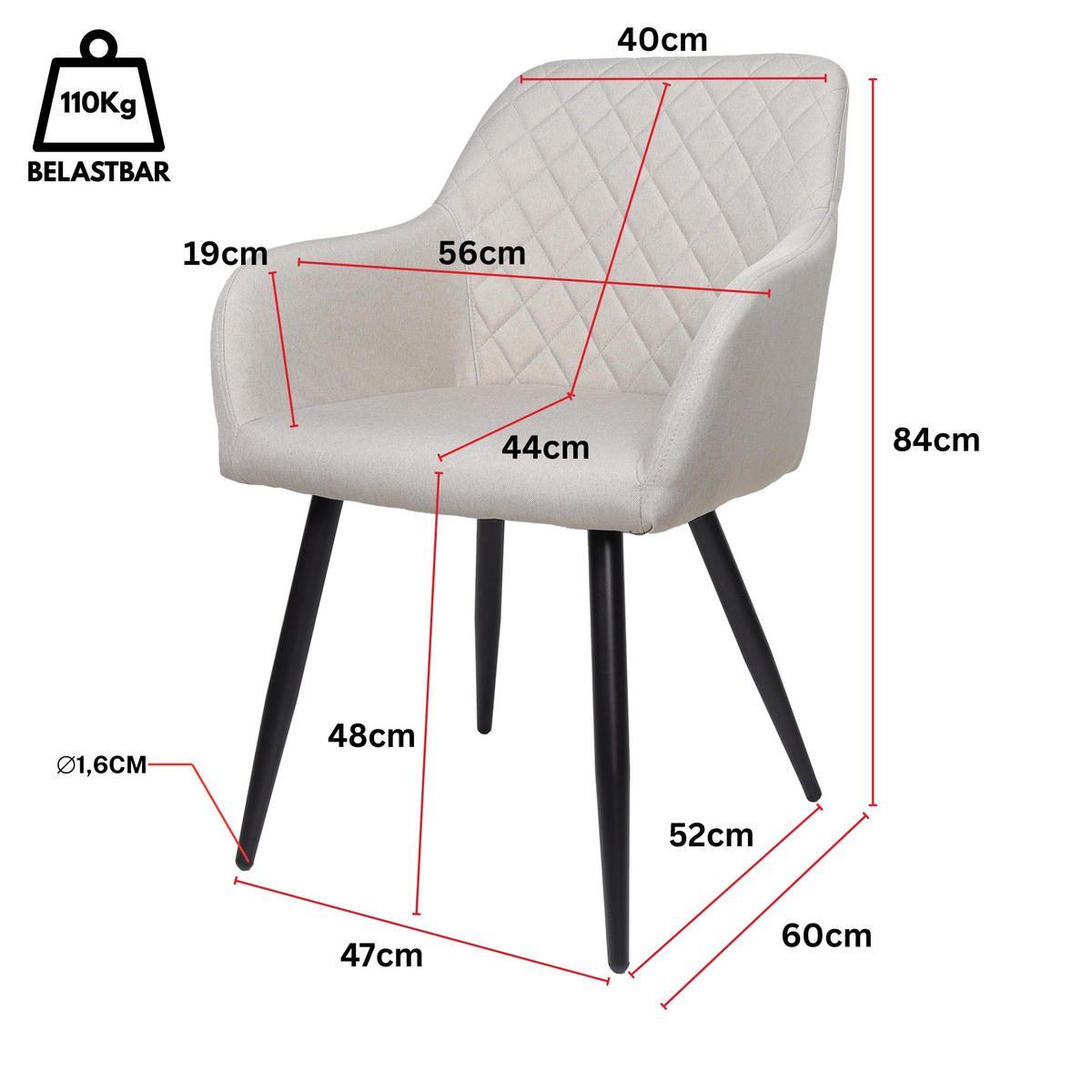 ESSZIMMERSTUHL SILA 2er Set - Beige, Textil (54/83/49cm) - Albatros