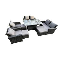 GARTENMÖBEL SET mit höhenverstellbarer Tisch Polyrattan Dunkelgrau 9-Sitzer - Dunkelgrau, Metall - Fimous