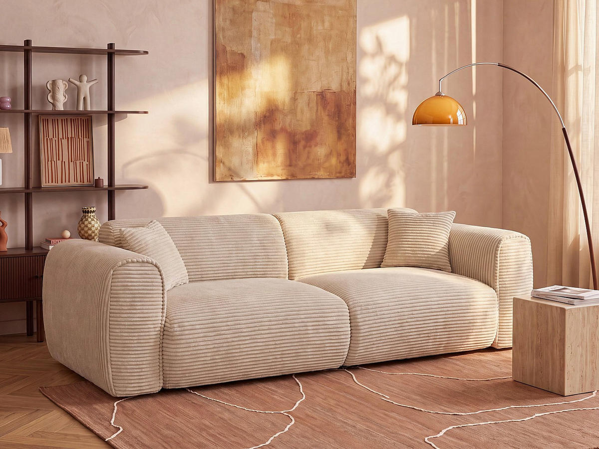 SCHLAFSOFA - 4 Personen - samt - beige Pognia - Beige, Textil (236/80/100cm) - Vente-Unique