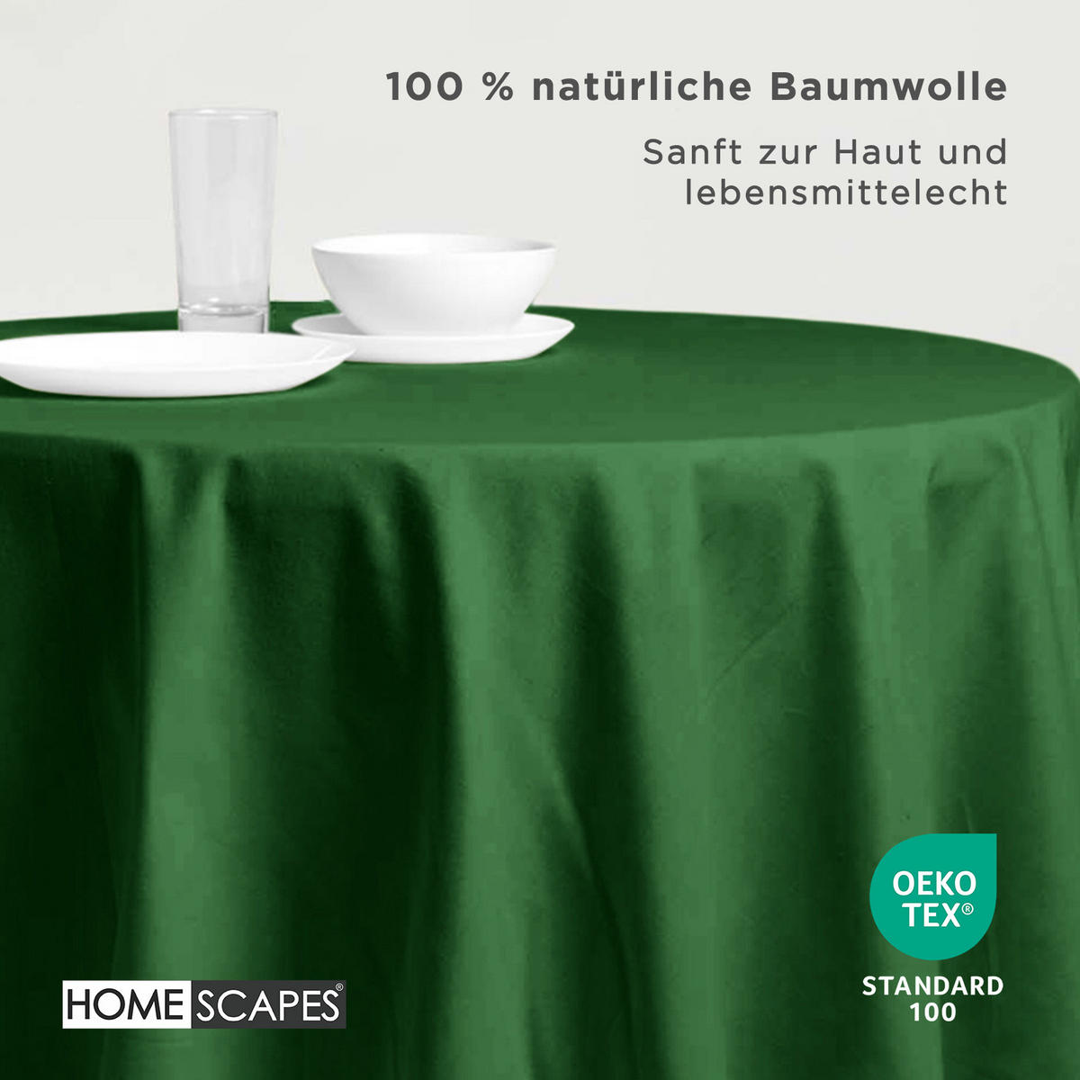 TISCHDECKE dunkelgrün rund 178 cm, 100% Baumwolle - Dunkelgrün, Textil (178/178cm) - Homescapes