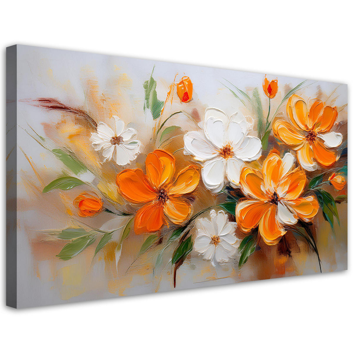 WANDBILD weiße und orangefarbene wildblumen - Orange, Textil (120/60cm) - Feeby