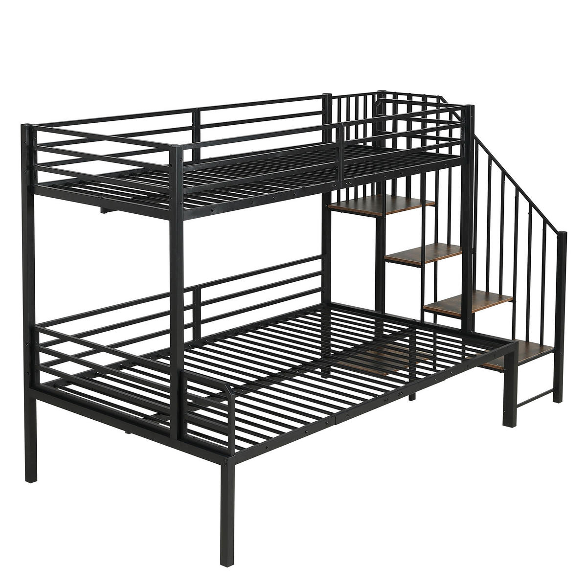 ETAGENBETT 90/120x200 cm aus Metall und MDF mit Eckleiter, Stauraum und Sicherheitsgeländern, Schwarz/Vintage-Holzfarbe - Schwarz, Holzwerkstoff (90/200cm) - Redom